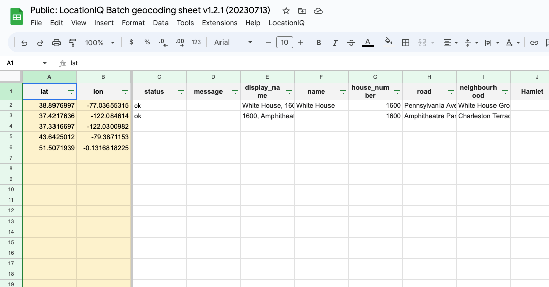 Convert Latitude and Longitude to Addresses with Google Sheets